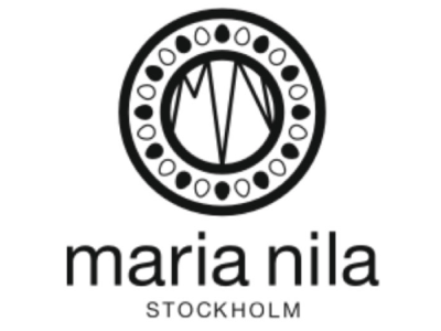 A black and white logo of maria nila