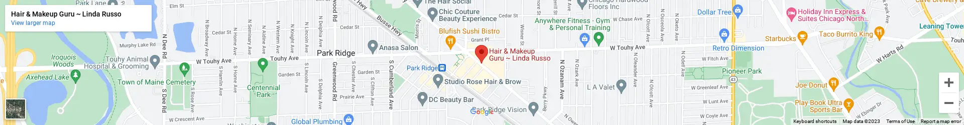 A map of the location of hair & makeup guru