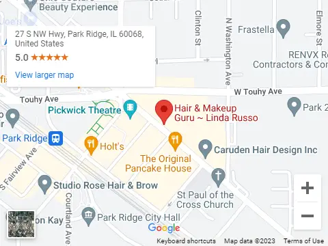 A map of the location of hair & makeup guru linda russo.